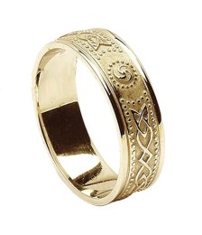 Bague irlandaise étroite avec bordure pour homme - Tout l'or jaune