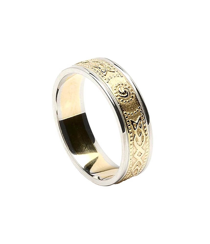 Womens Narrow Irish Ring with Trim - Yellow with White Trim