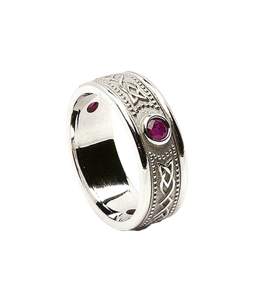 Celtic Shield Ring with Ruby - All White Gold