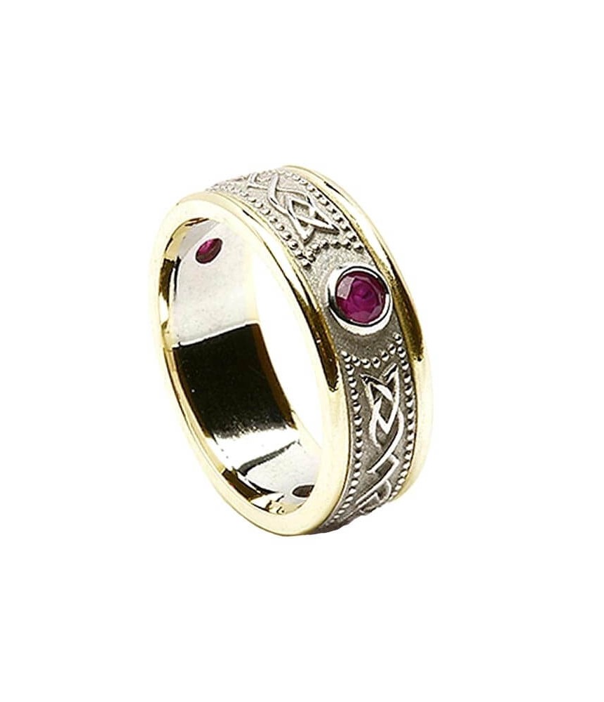 Celtic Shield Ring with Ruby - With Yellow Trim