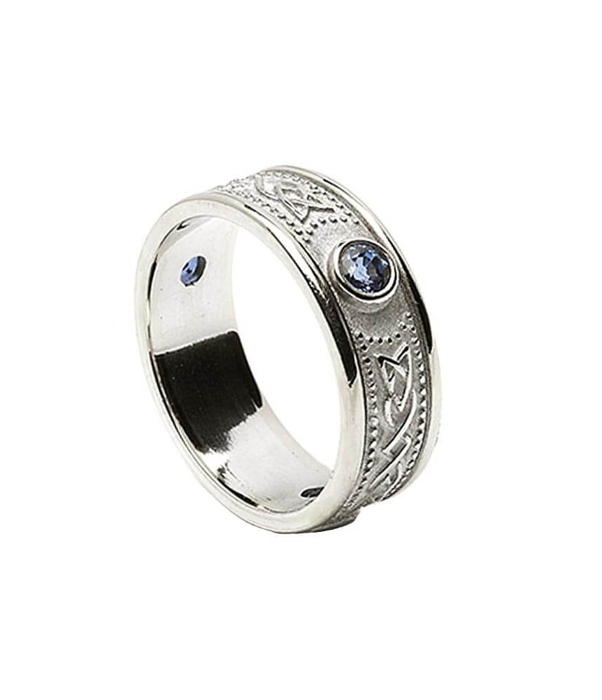 Bouclier celtique Bague avec Saphirs - Tout l'or blanc