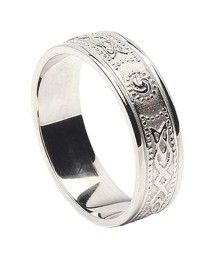 Bague irlandaise étroite avec bordure pour femme - Tout or blanc