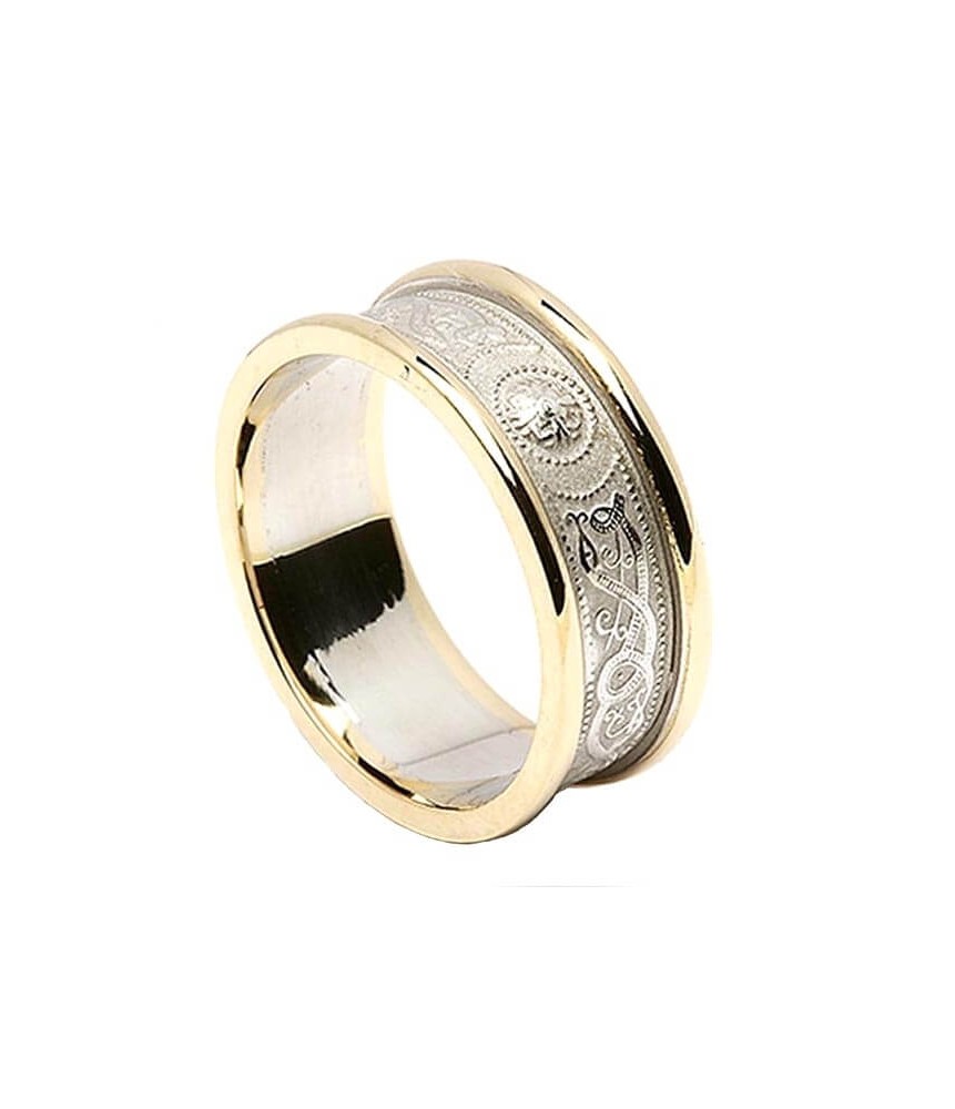 Women's Irish Wedding Ring with Trim - White with Yellow Trim