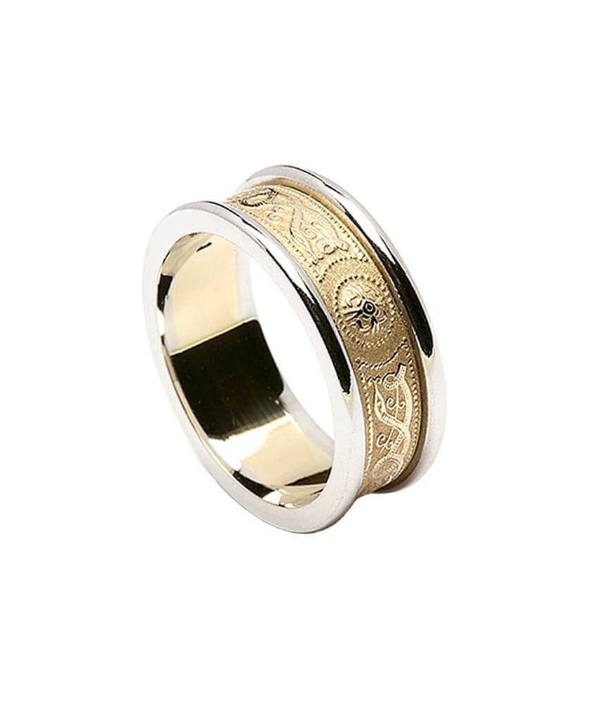 Women's Irish Wedding Ring with Trim - Yellow with White Trim