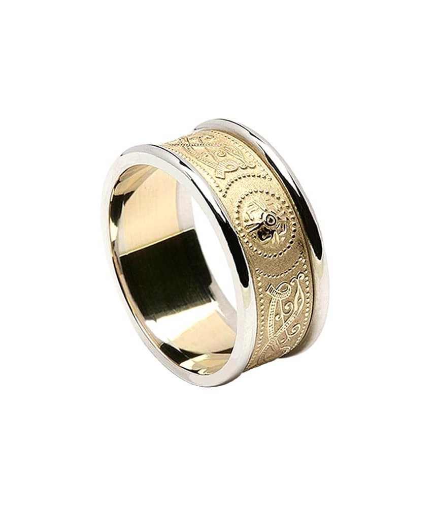 Bague de mariage irlandaise pour homme avec garniture - Jaune avec bordure blanche