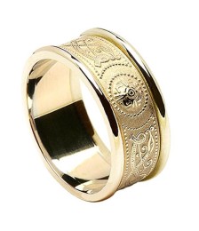 Men's Gold Shield Ring with Trim