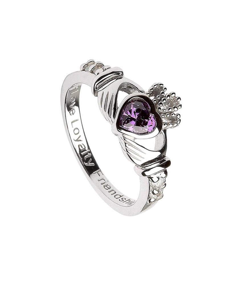 Februar Geburtsstein Claddagh Ring - Silber