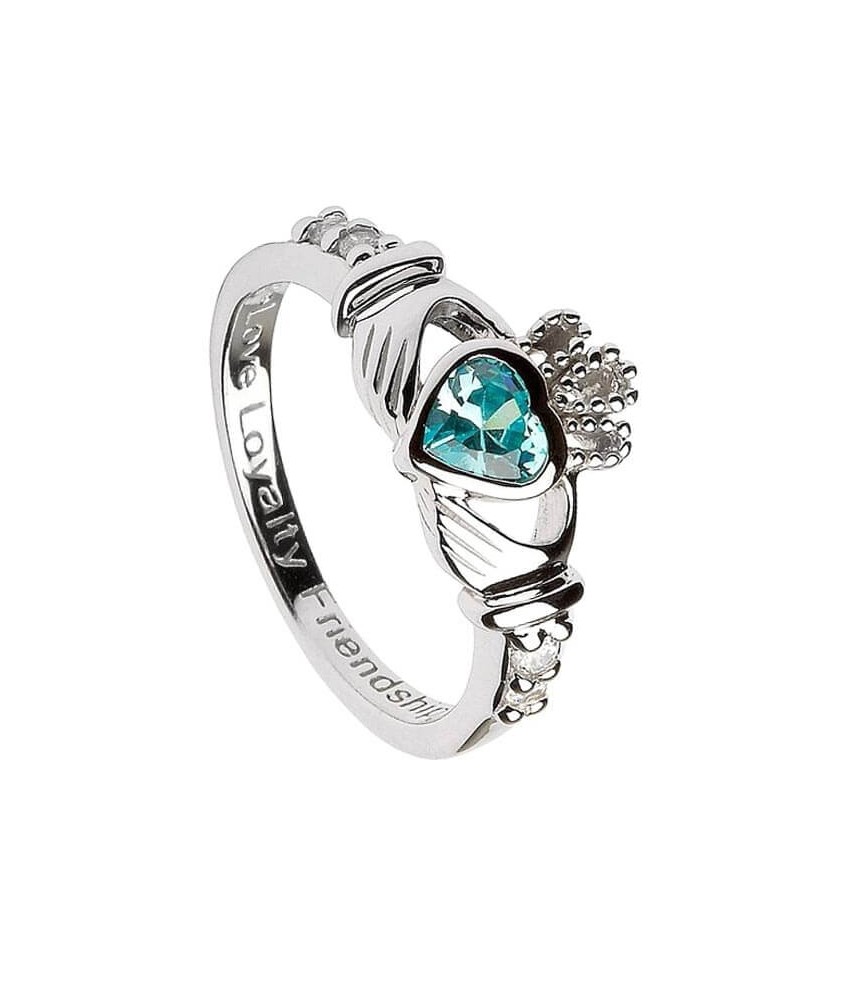 March Birthstone Claddagh Ring - Silver