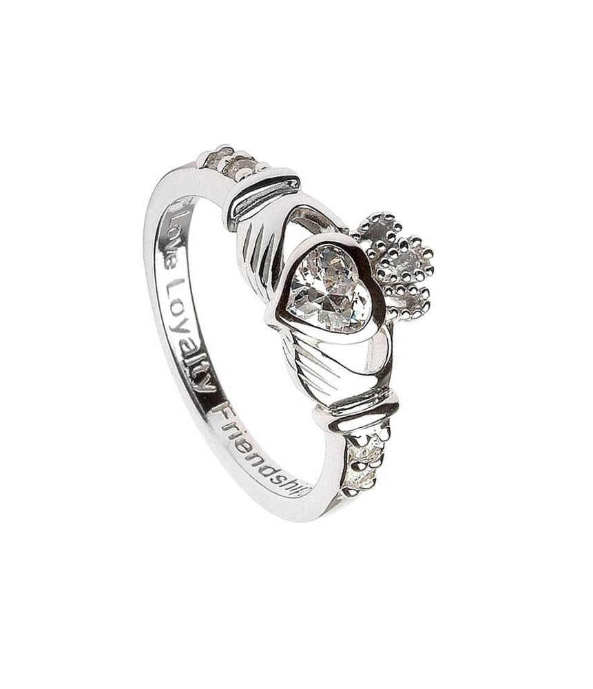 Avril pierre de naissance Claddagh Anneau - Argent