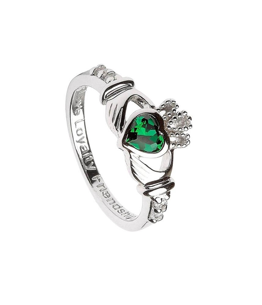 May Birthstone Claddagh Ring - Silver