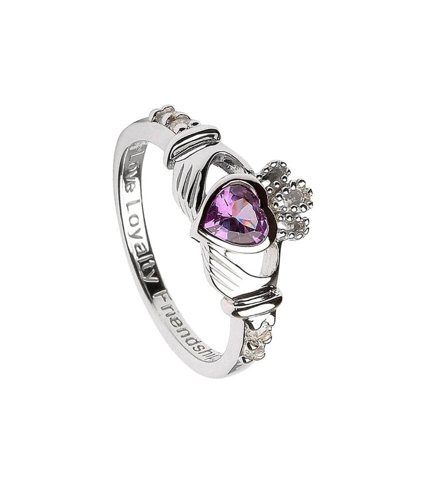 June Birthstone Claddagh Ring - Silver