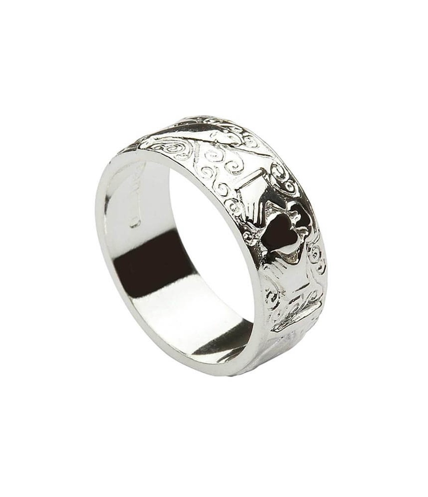 Mens Engraved Claddagh band - Silver