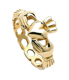 Mens Chain Link Claddagh Ring - Yellow Gold