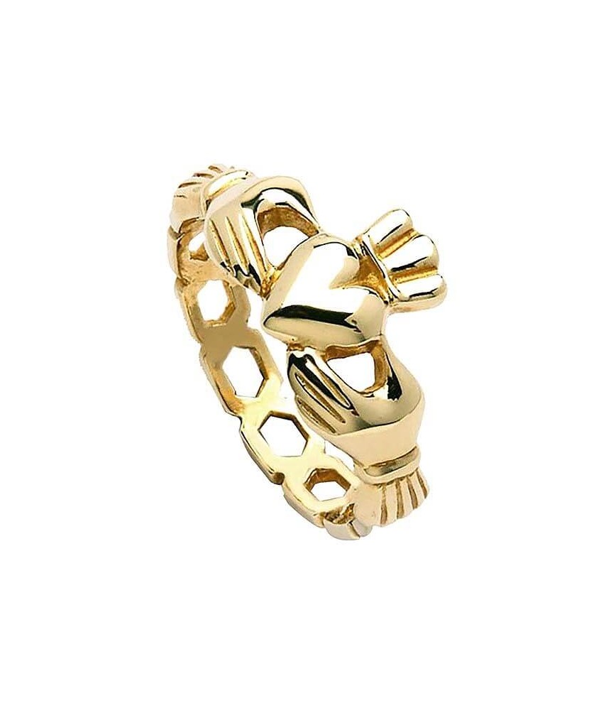 Mens Chain Link Claddagh Ring - Yellow Gold