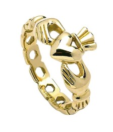 Womens Chain Link Claddagh Ring - Yellow Gold