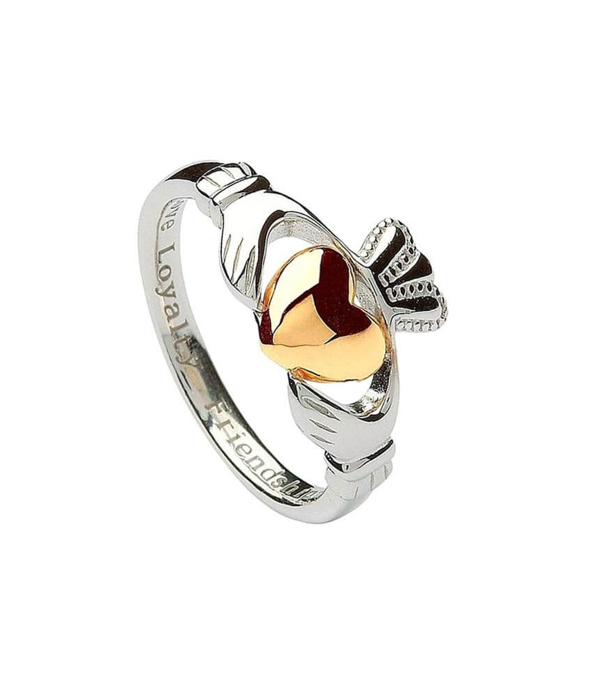 Bague Claddagh en argent avec coeur en or 10K