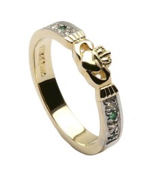 Claddagh CZ Emerald Ring - Yellow Gold