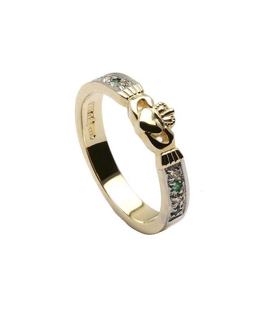 Claddagh CZ Emerald Ring - Yellow Gold