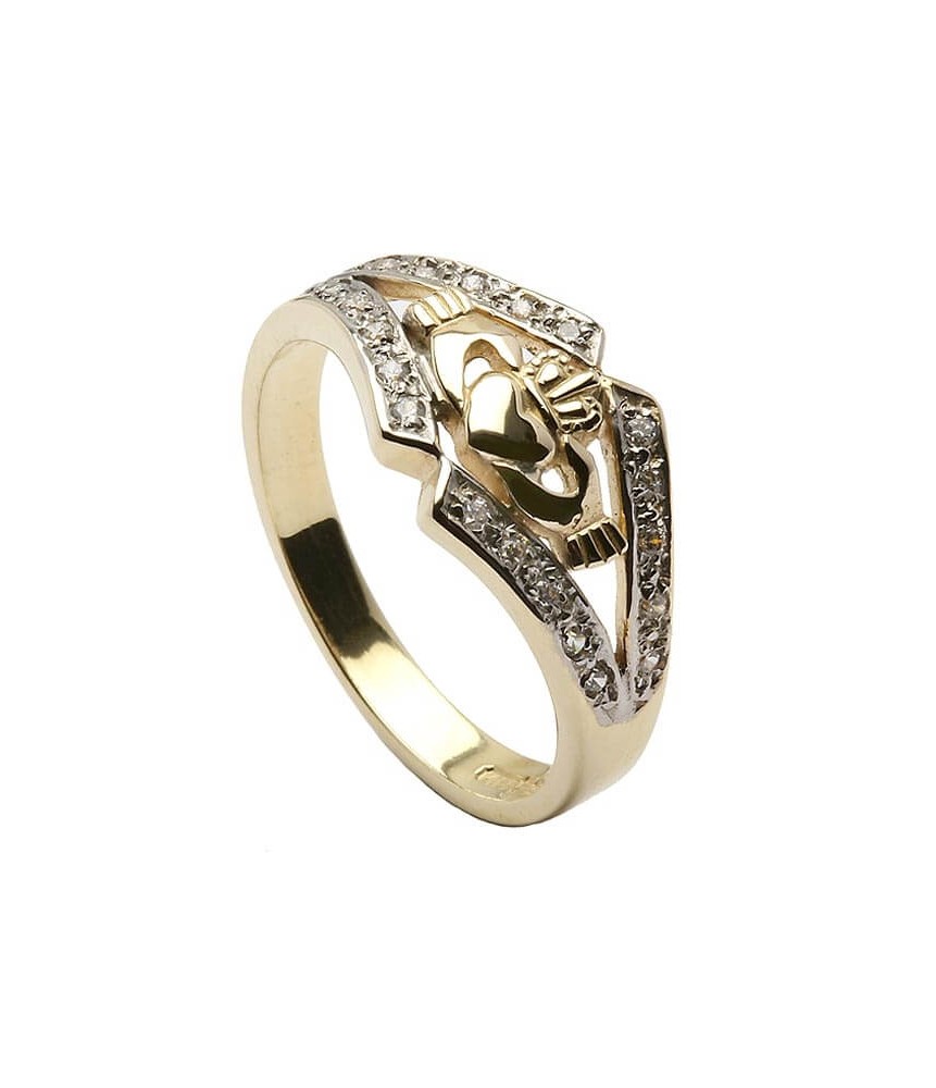 Bague Claddagh avec bordure CZ - Or jaune