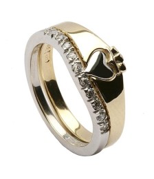 Claddagh Zwei-Ton-Ring mit KZ-Trim - Gelb- und Weißgold