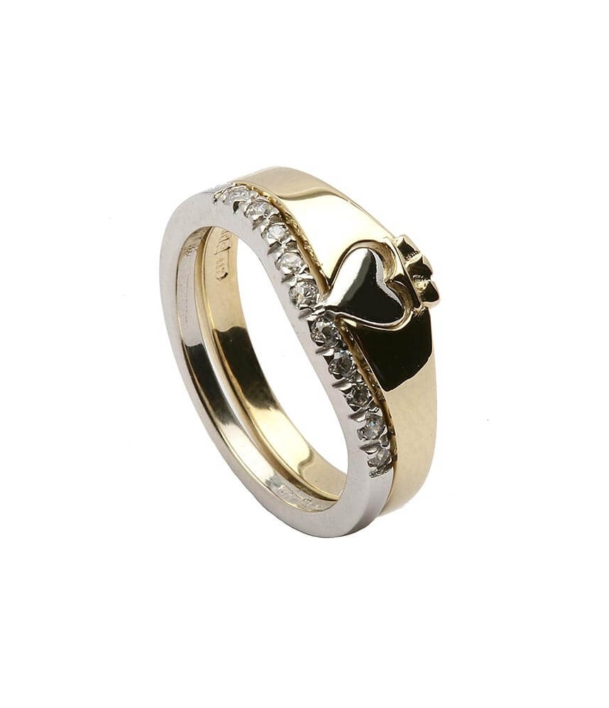 Claddagh Zwei-Ton-Ring mit KZ-Trim - Gelb- und Weißgold