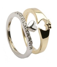 Claddagh Two Tone Ring with CZ Trim