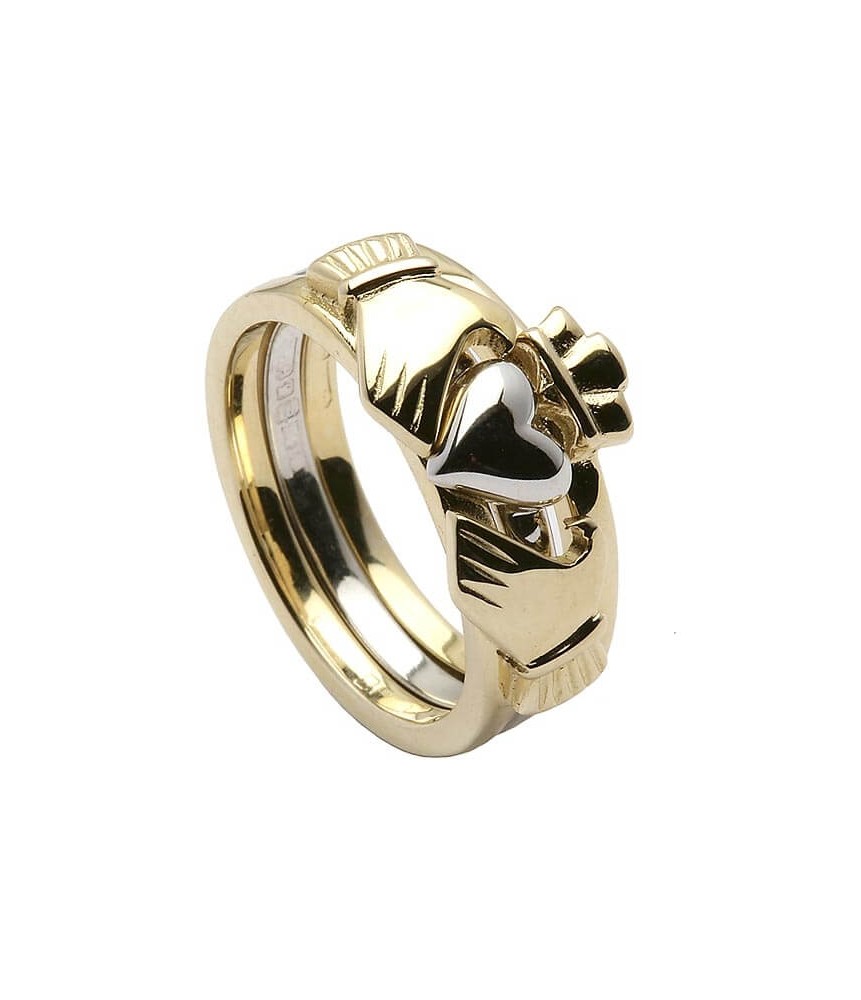 Three Piece Gold Claddagh Ring - Yellow and White Gold