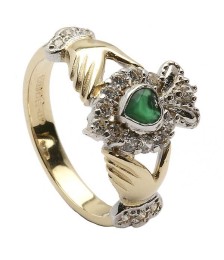 Claddagh Gemstone Cluster Ring - Yellow Gold