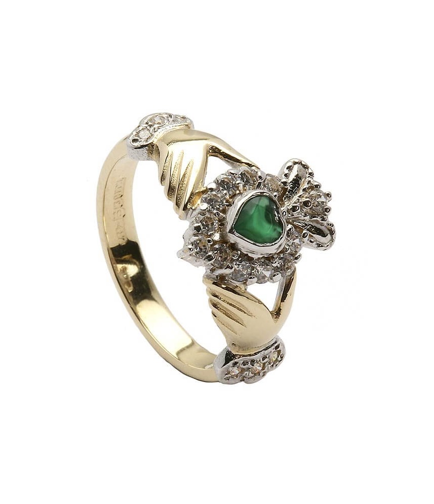 Claddagh Gemstone Cluster Ring - Yellow Gold