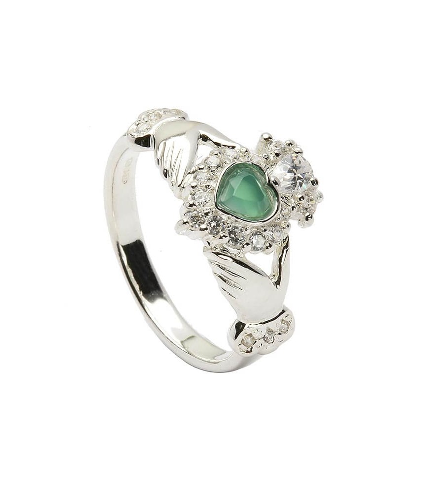 Claddagh Agate CZ Ring - Sterling Silver