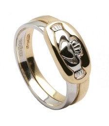 Bague Claddagh en deux pièces - Or jaune et blanc