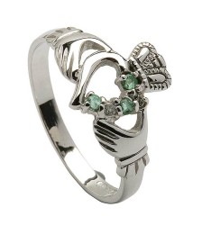 Modern Claddagh Emerald Ring - White Gold