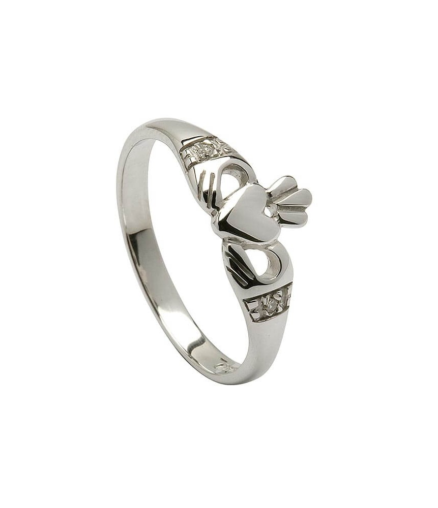 Modern White Gold Claddagh Ring