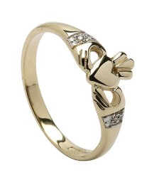 Modern Diamond Claddagh Ring - Yellow Gold