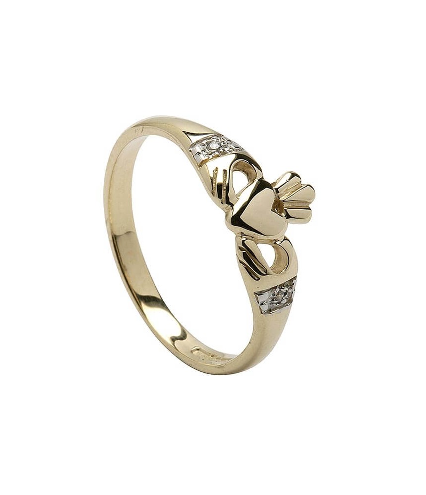 Modern Diamond Claddagh Ring - Yellow Gold