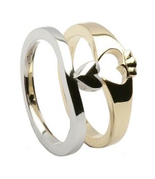 Bague deux tons Claddagh - Or jaune et blanc