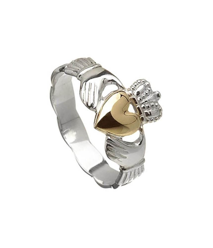 Bague Claddagh en argent avec coeur en or 10K