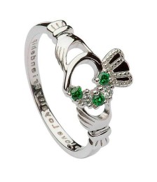 Bague CZ Claddagh verte pour femme