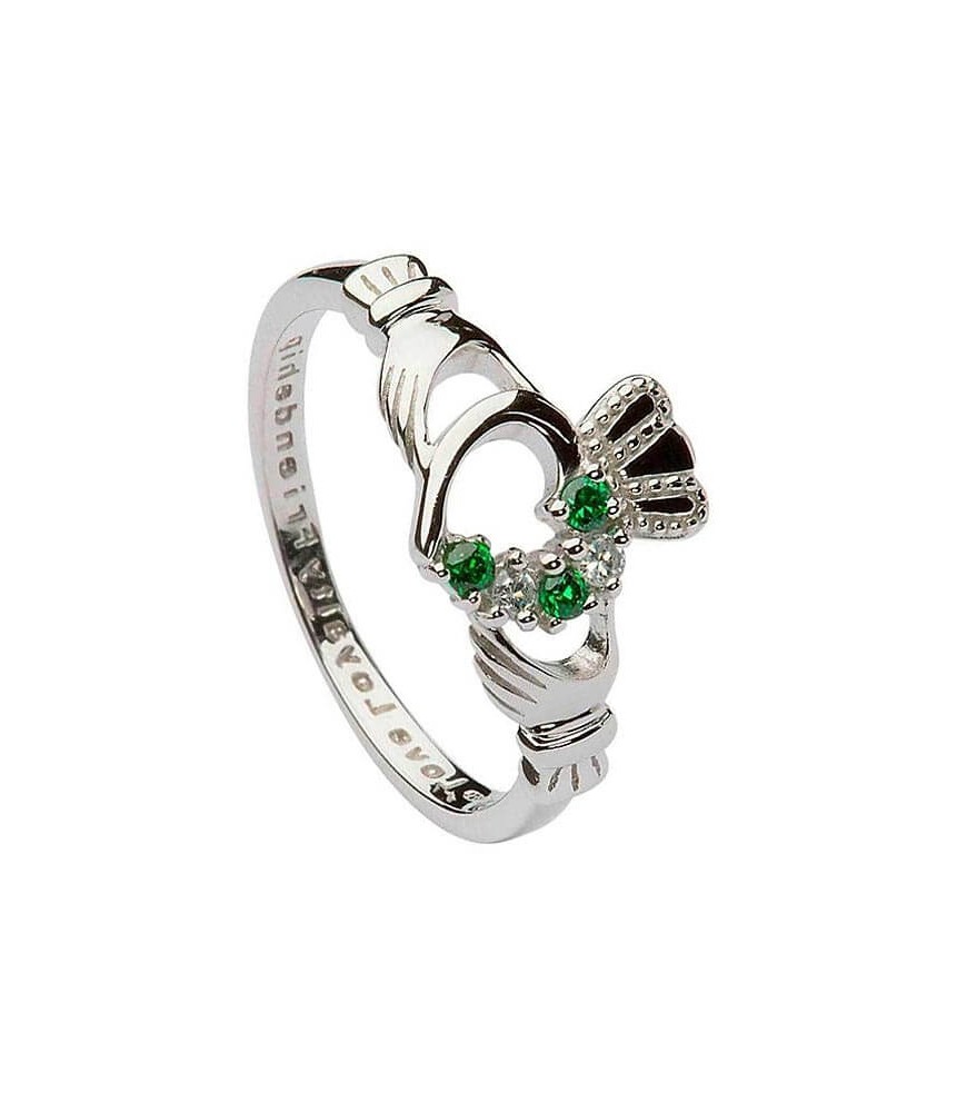 Womens Green CZ Claddagh Ring