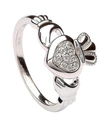 Women's Silver Claddagh Ring Pave Setting