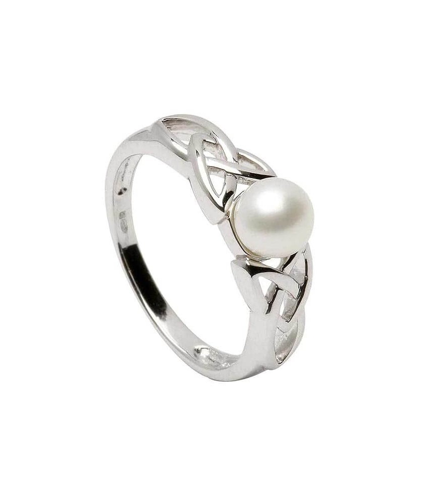 Silver Trinity Knot Ring with Pearl