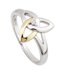 Silver and 10K Gold Trinity Ring with Diamond