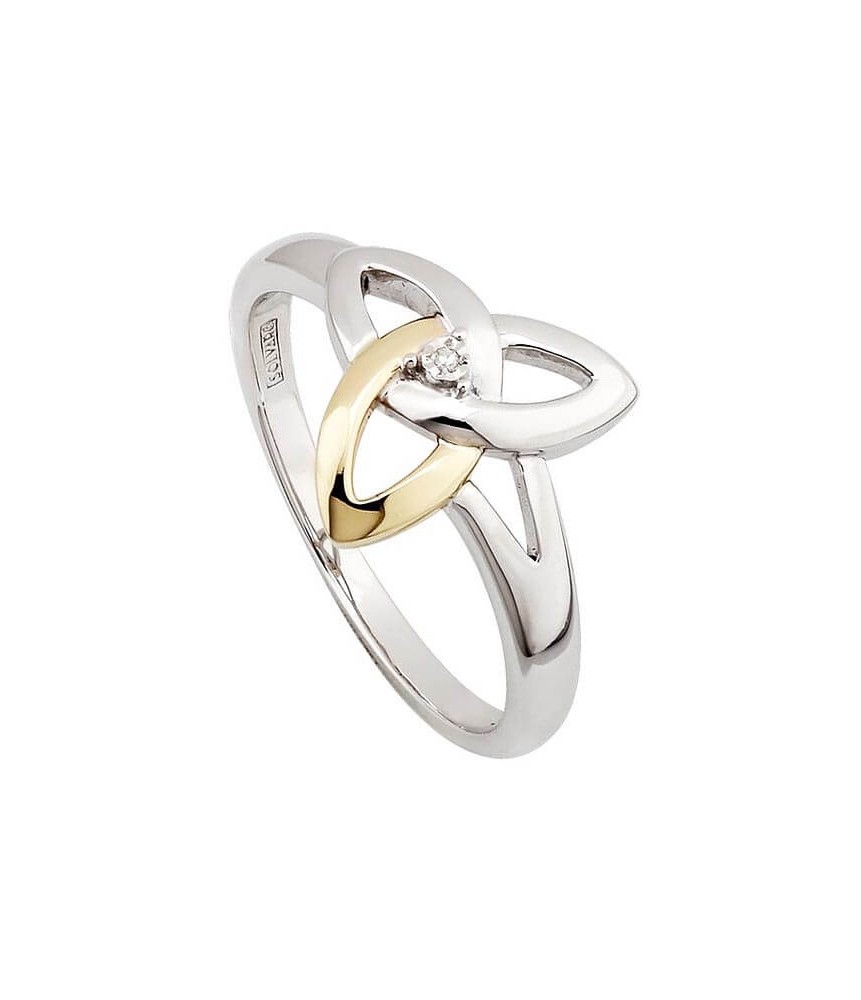 Silver and 10K Gold Trinity Knot Ring with Diamond