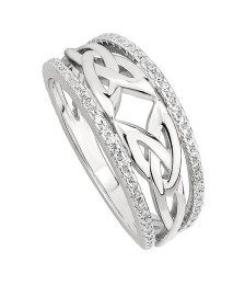 Trinity Knot Ring with CZ Rails