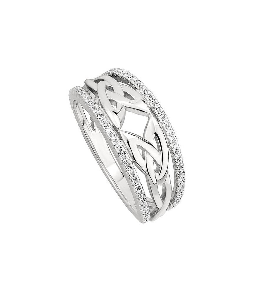 Trinity Knot Ring with CZ Rails