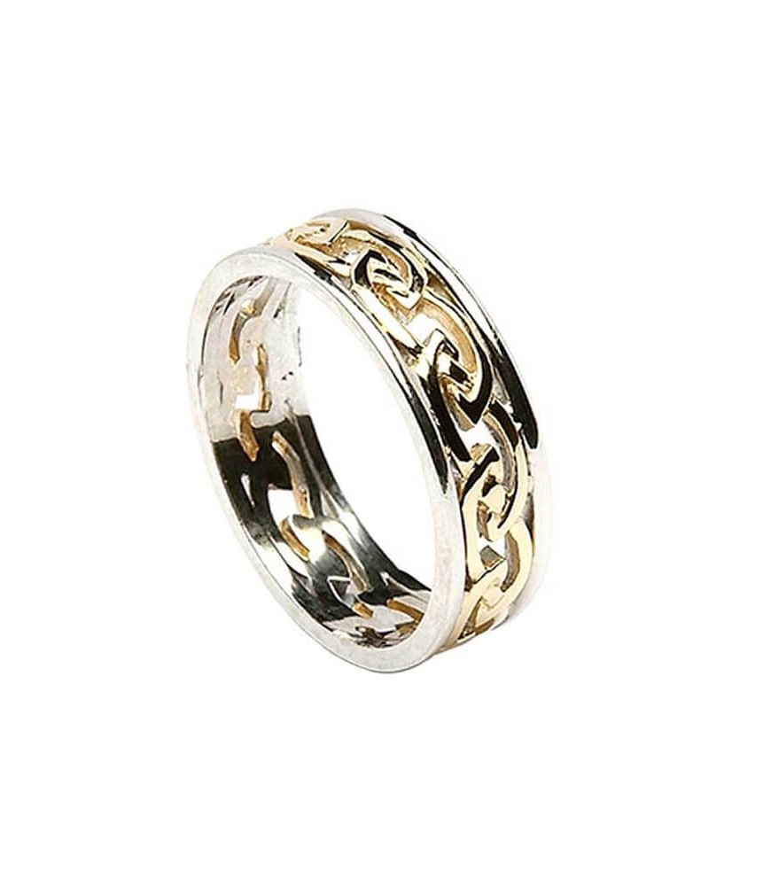 Womens Eternal Celtic Knot Ring with Trim - Yellow with White Trim