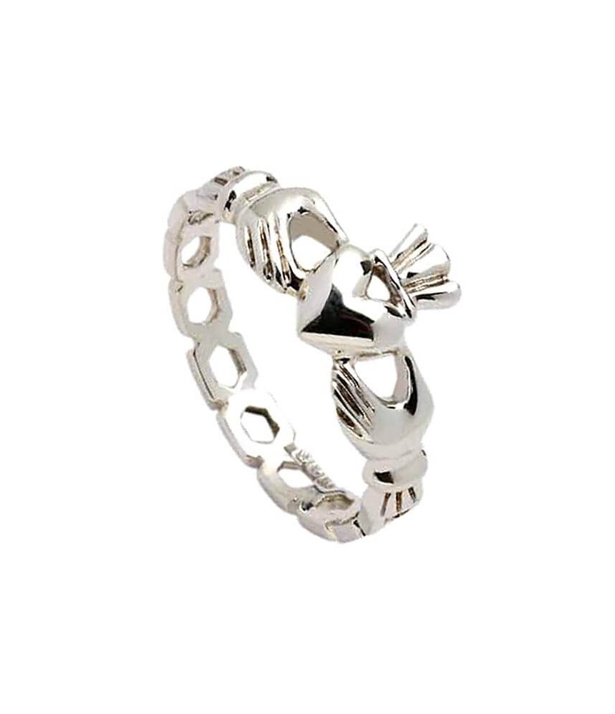 Womens Chain Link Claddagh Ring - Silver