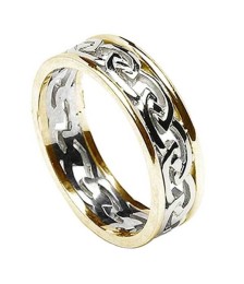 Bague éternelle noeud celtique femme avec garniture - Blanc avec bordure jaune