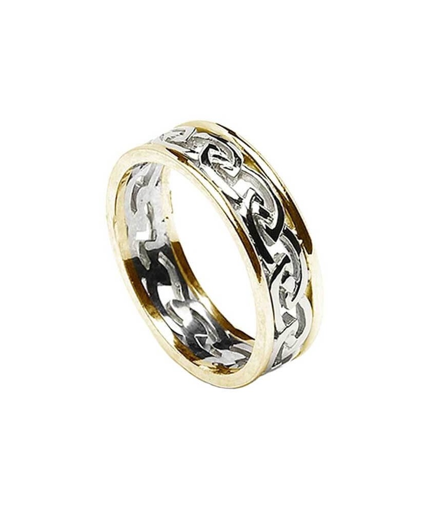 Bague éternelle noeud celtique femme avec garniture - Blanc avec bordure jaune