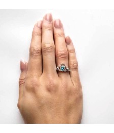 December Birthstone Claddagh Ring - On the finger